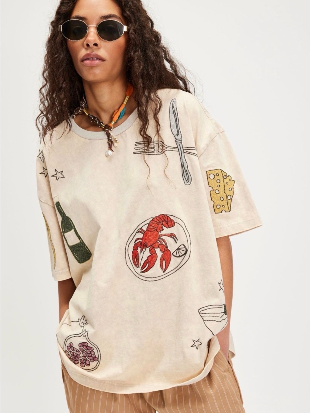 NWT Free People x Denim & Bone Dinner Party Embroidered Tee